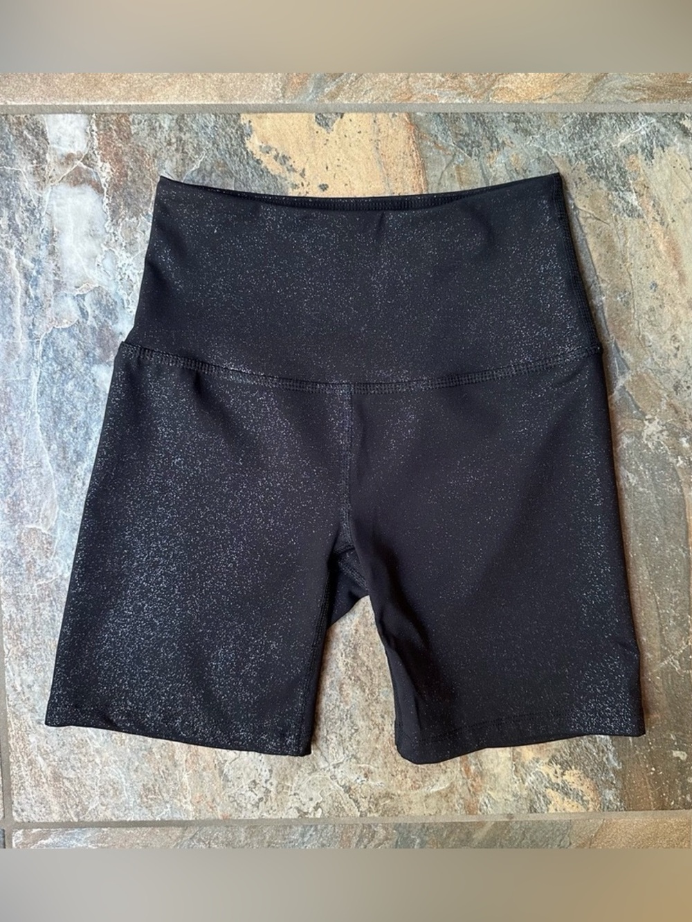 Beyond Yoga Black Twinkle High Waist Biker Shorts Women’s Size XS Sparkle Active